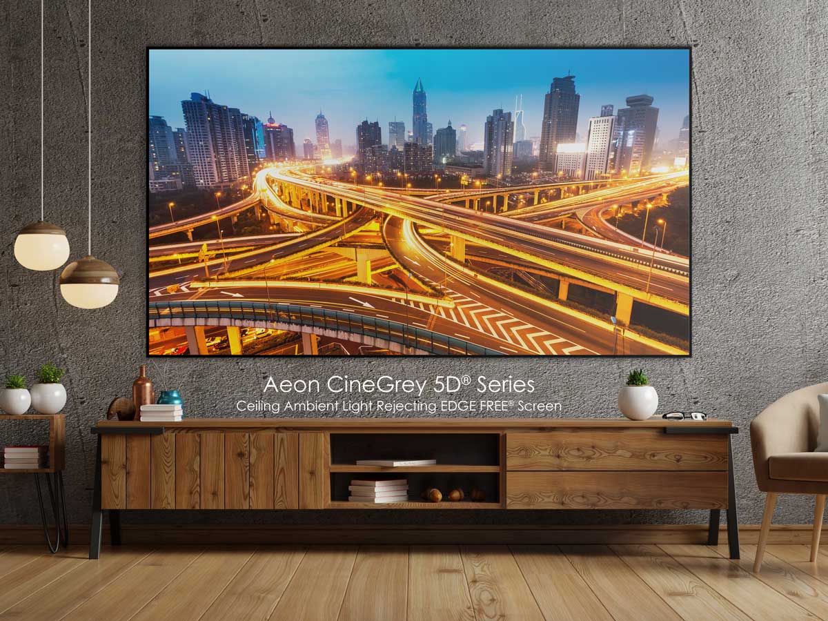 Elite Screens Aeon CineGrey 5D® 103" Diag. 16:9, Ceiling Ambient Light Rejecting (CLR®/ALR) CineGrey 5D EDGE FREE® Fixed Frame Projection Screen, AR103DHD5