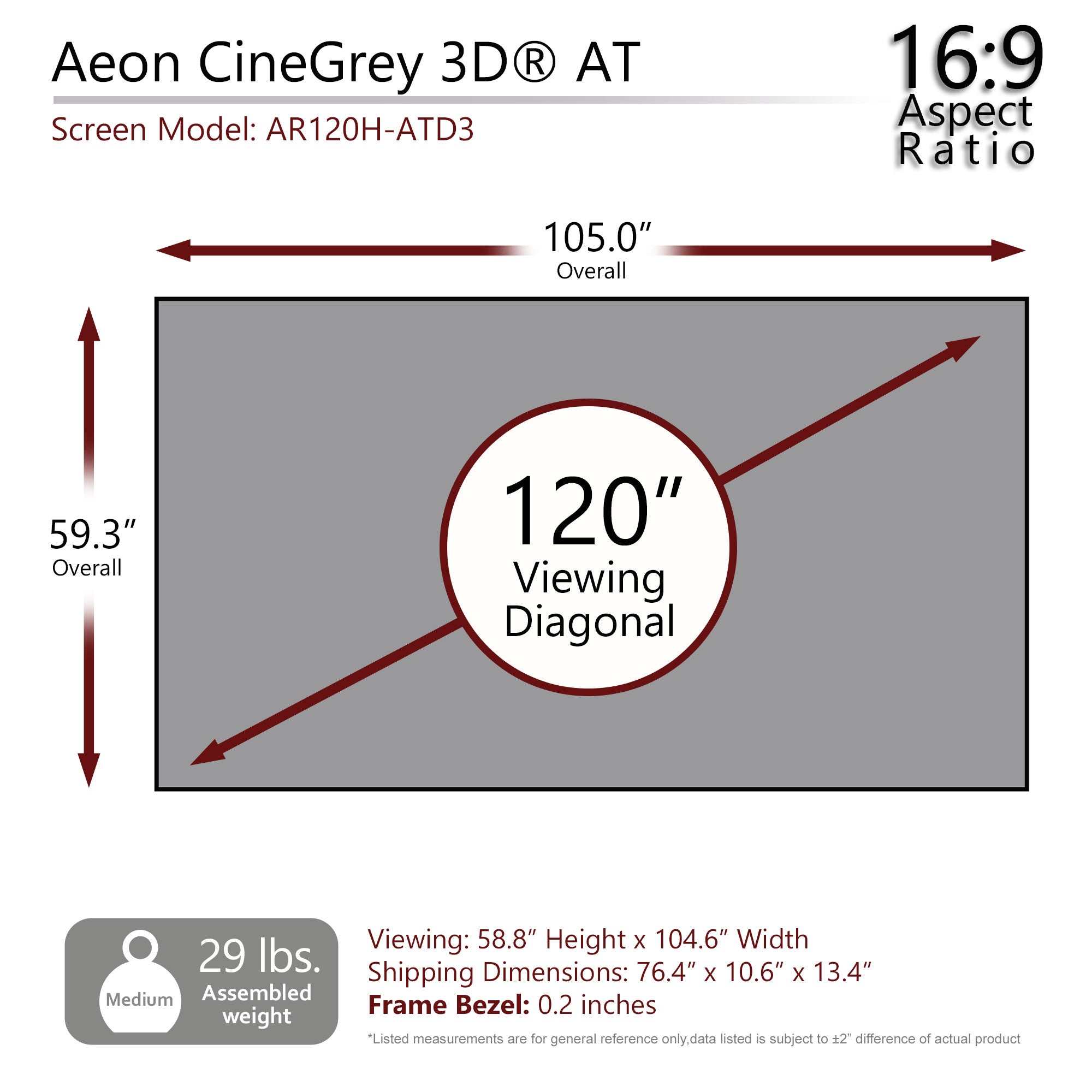 Elite Screens CineGrey 3D® AT 120" Diag. 16:9, Sound Transparent Screen Celing Ambient Light Rejecting (CLR®/ALR) Fixed Frame EDGE FREE® Projection Screen, AR120H-ATD3