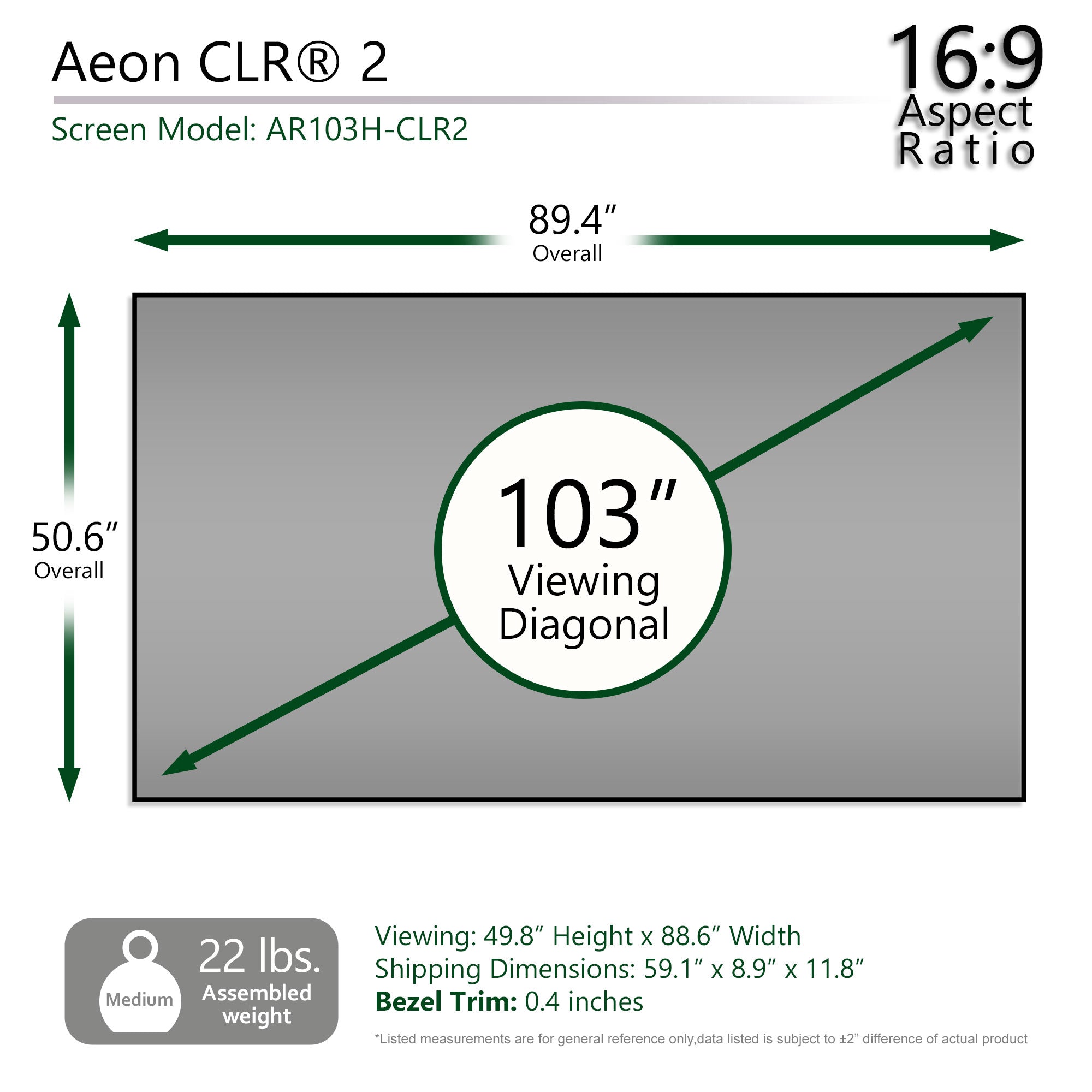 Elite Screens Aeon CLR2®, 103" Diag. 16:9, EDGE FREE® Ambient Light Rejecting Fixed Frame Projector Screens, AR103H-CLR2