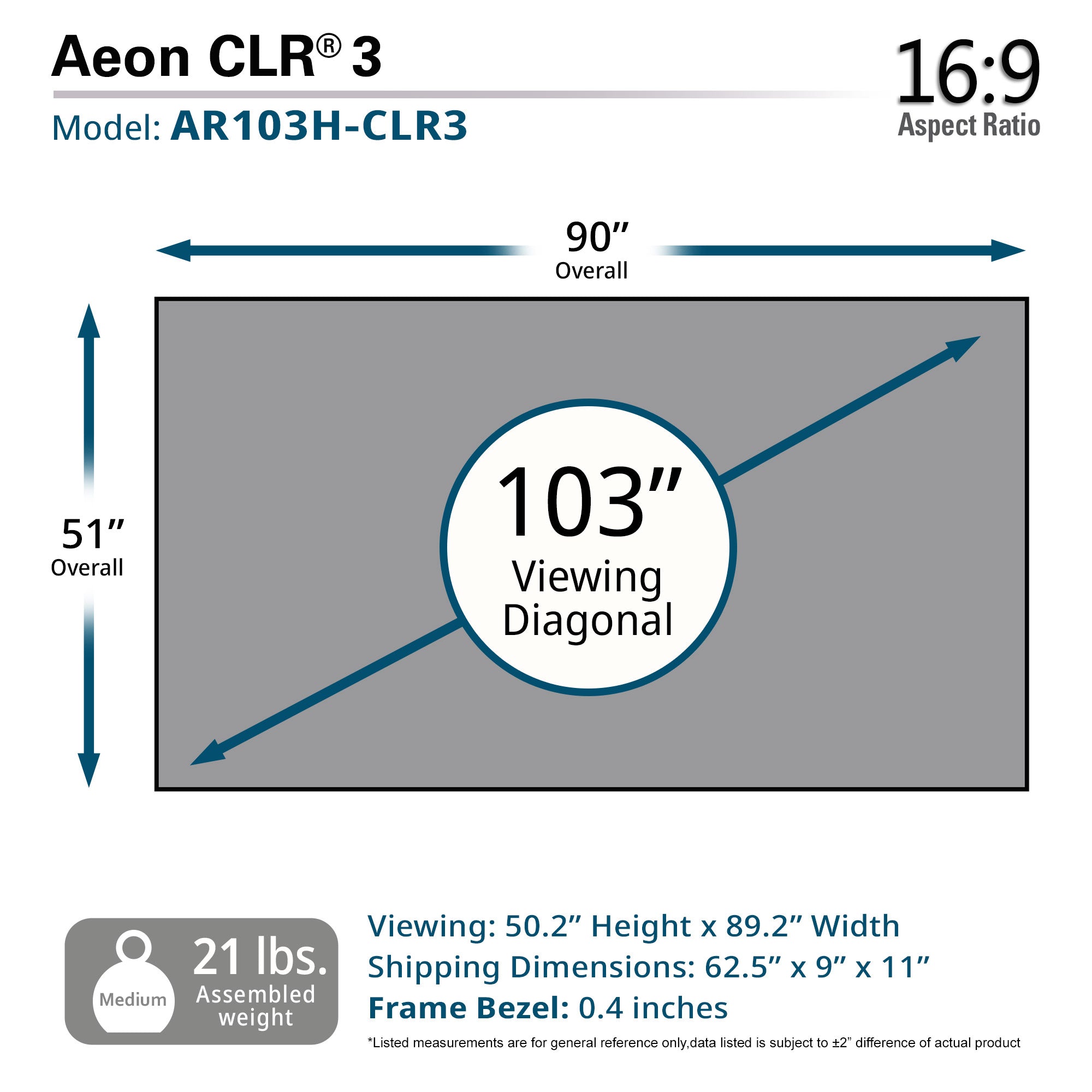 Elite Screens Aeon CLR® 3, 103" Diag. 16:9, EDGE FREE® Ceiling Ambient Light Rejecting Fixed Frame Projector Screen, AR103H-CLR3