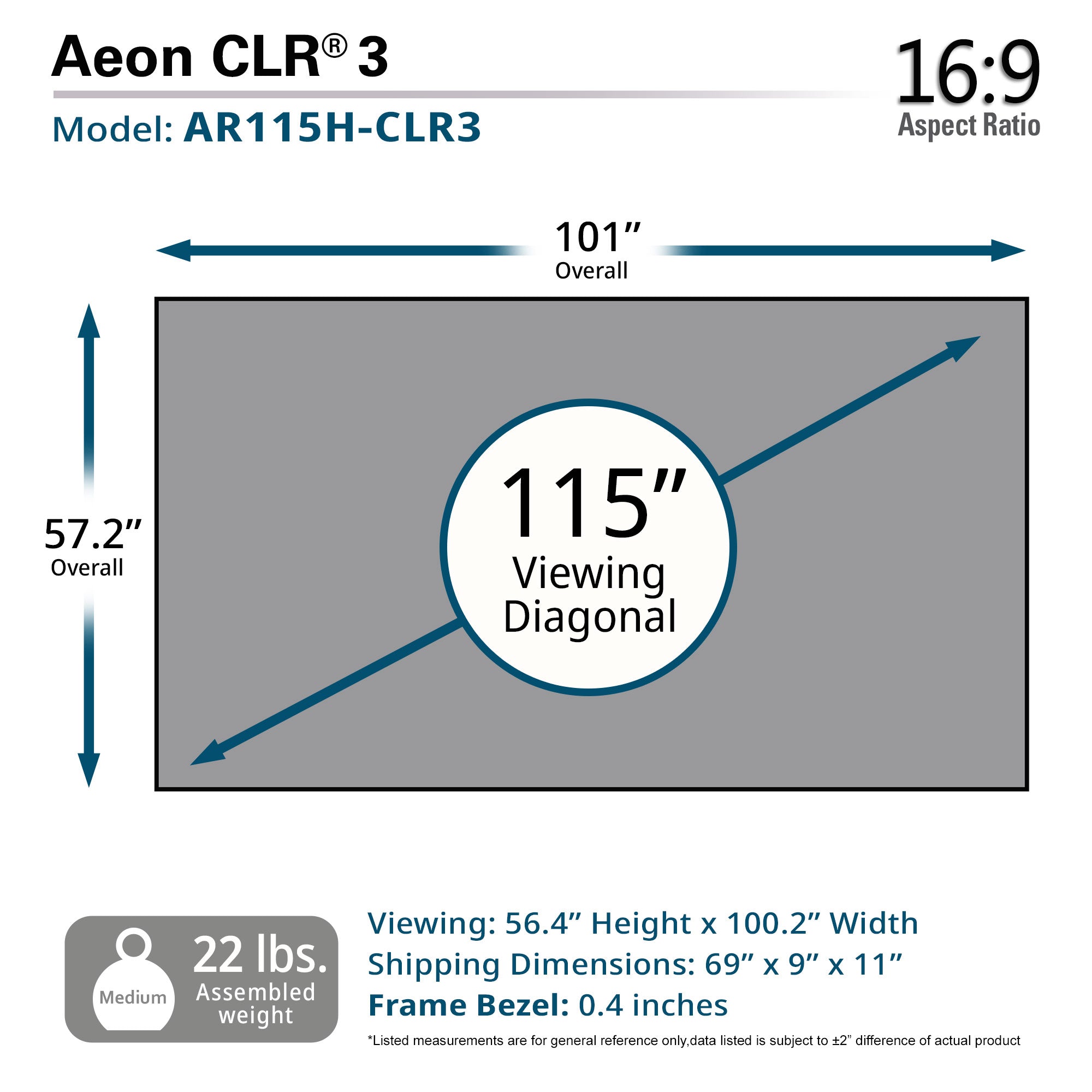 Elite Screens Aeon CLR® 3, 115" Diag. 16:9, EDGE FREE® Ceiling Ambient Light Rejecting Fixed Frame Projector Screen, AR115H-CLR3