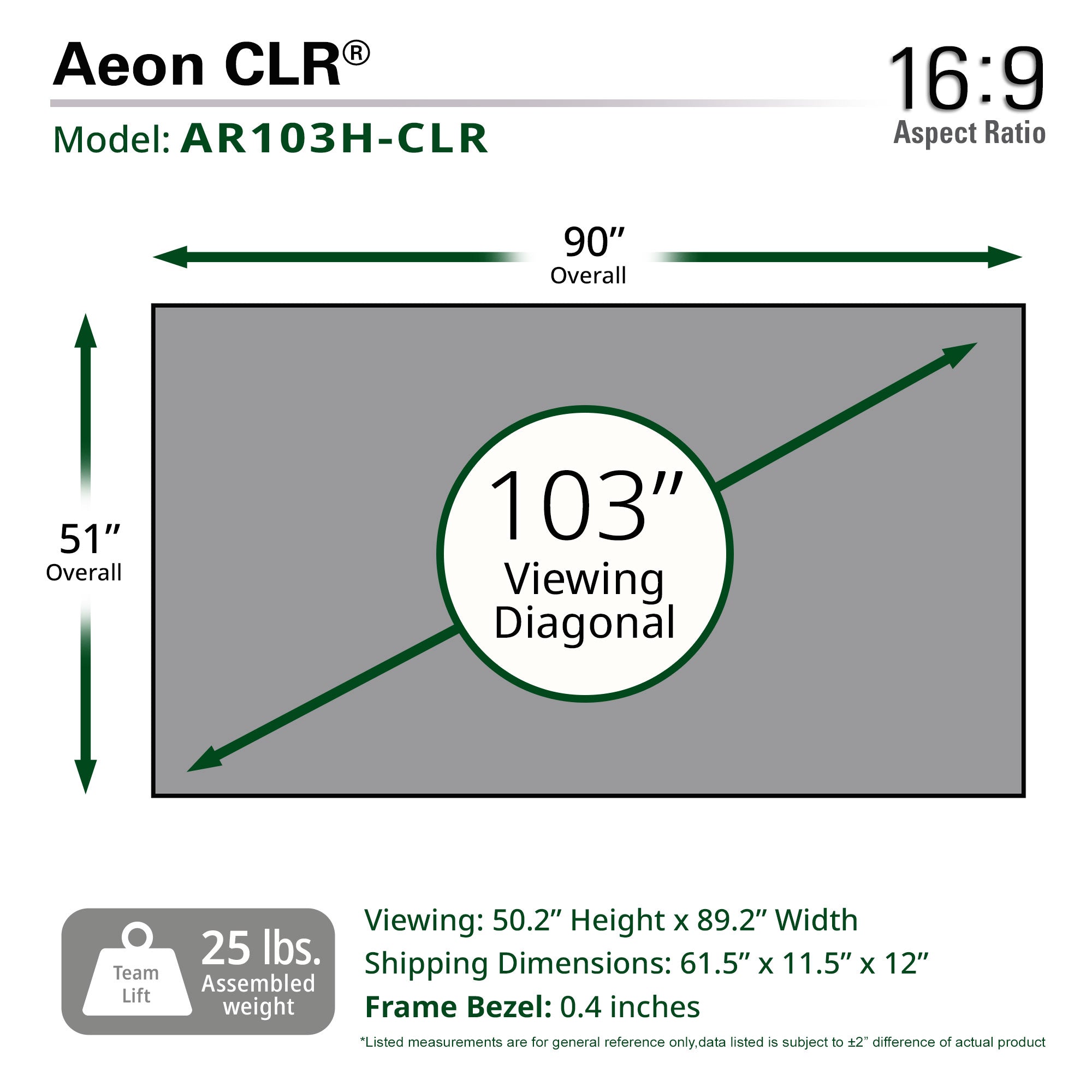 Elite Screens Aeon CLR® 103" Diag. 16:9, Ambient Light Rejecting Fixed Frame Projector Screens, AR103H-CLR