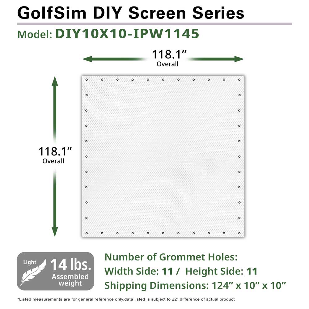 Elite Screens GolfSim DIY, 85" Diag, 10'x10' Impact Screen for Golf Simulation Screen with Grommets - Folded