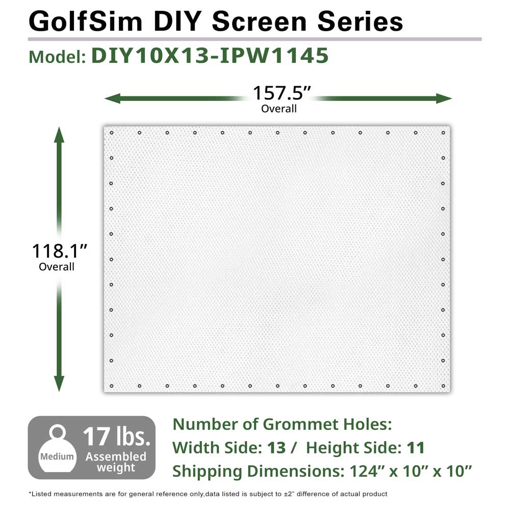 Elite Screens GolfSim DIY, 98" Diag, 10'x13' Impact Screen for Golf Simulation Screen with Grommets, - Folded
