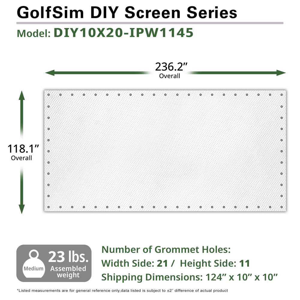 Elite Screens GolfSim DIY, 134" Diag, 10'x20' Impact Screen for Golf Simulation Screen with Grommets - Rolled