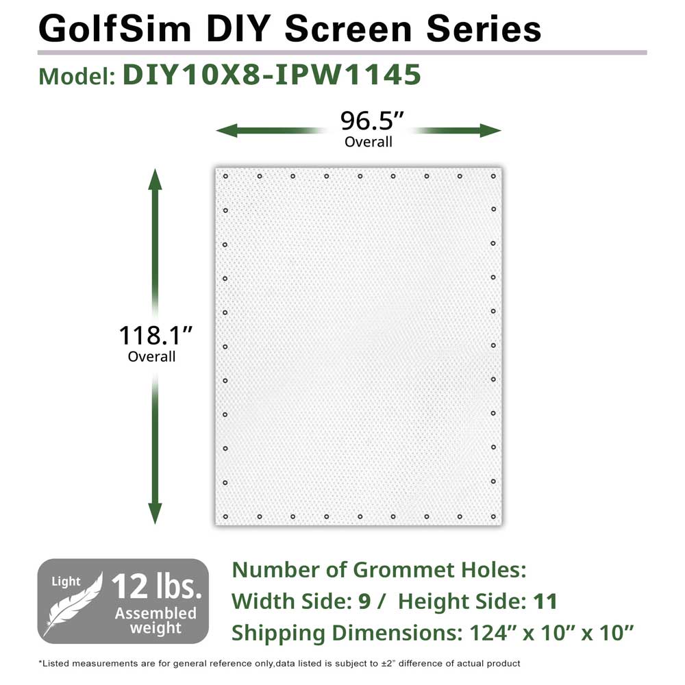 Elite Screens GolfSim DIY, 77" Diag, 10'x8' Impact Screen for Golf Simulation Screen with Grommets - Rolled