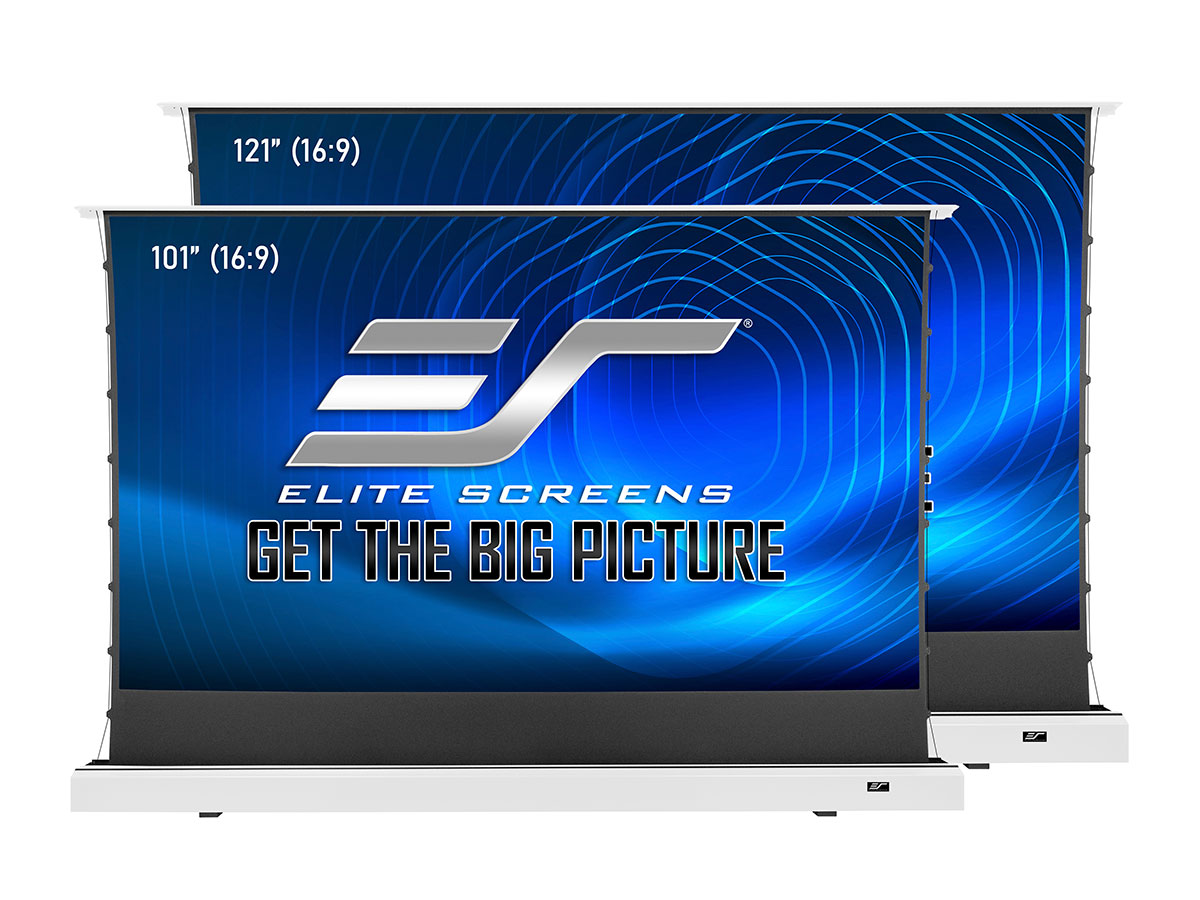 Elite Screens Kestrel Tab-Tension CLR, 101" Diag. 16:9, Ultra-Short Throw Ceiling Ambient Light Rejecting (CLR®/ALR) Electric Floor Rising Projector Screen, White Casing, FTE101XH2-CLR