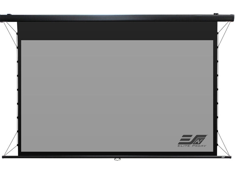Elite ProAV Manual Tab-Tension Pro CineGrey 5D®, 125" Diag. 16:9, Slow Retract Manual Pull Down Tab-Tensioned Ceiling Ambient Light Rejecting (CLR/ALR) Projector Screen, MT125UH2-DHD5