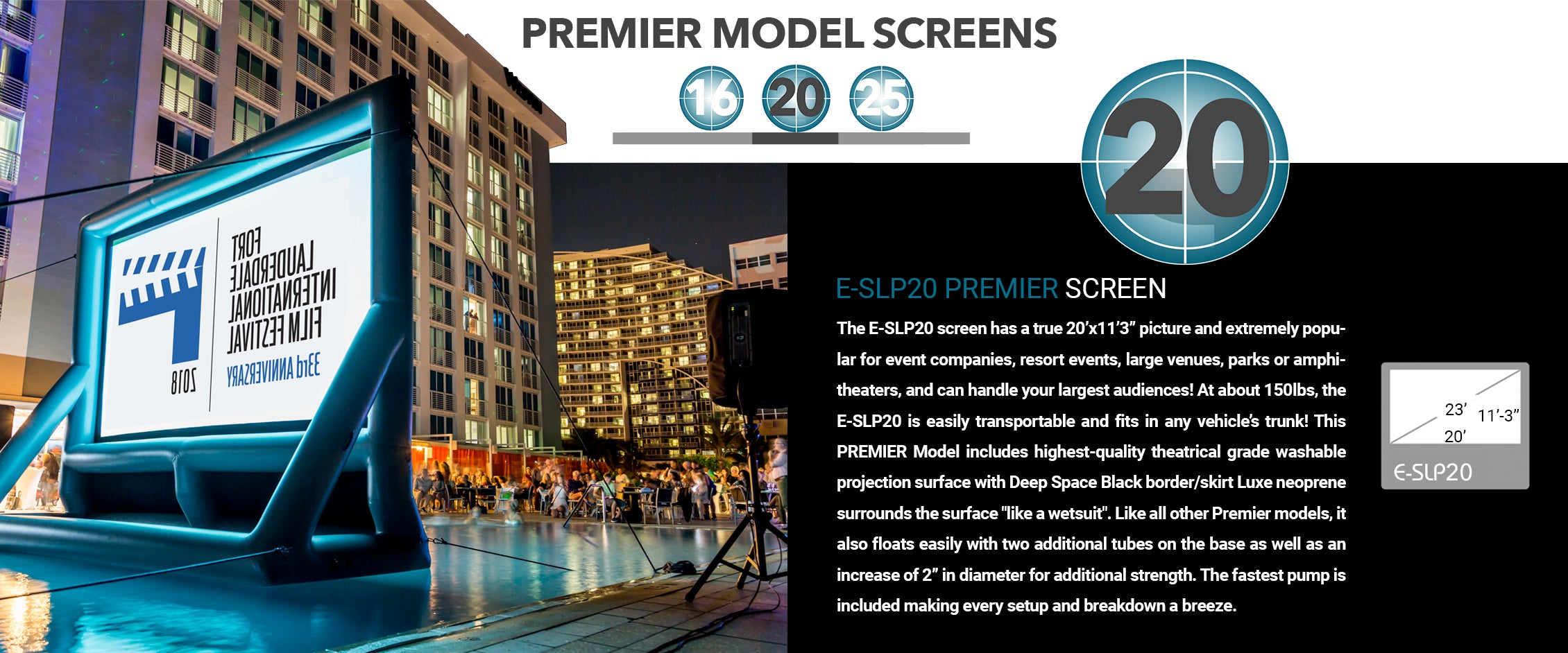 Epic Outdoor Cinema E-SLP20 Premier Slimline Silent 275" Diag. Inflatable Screen