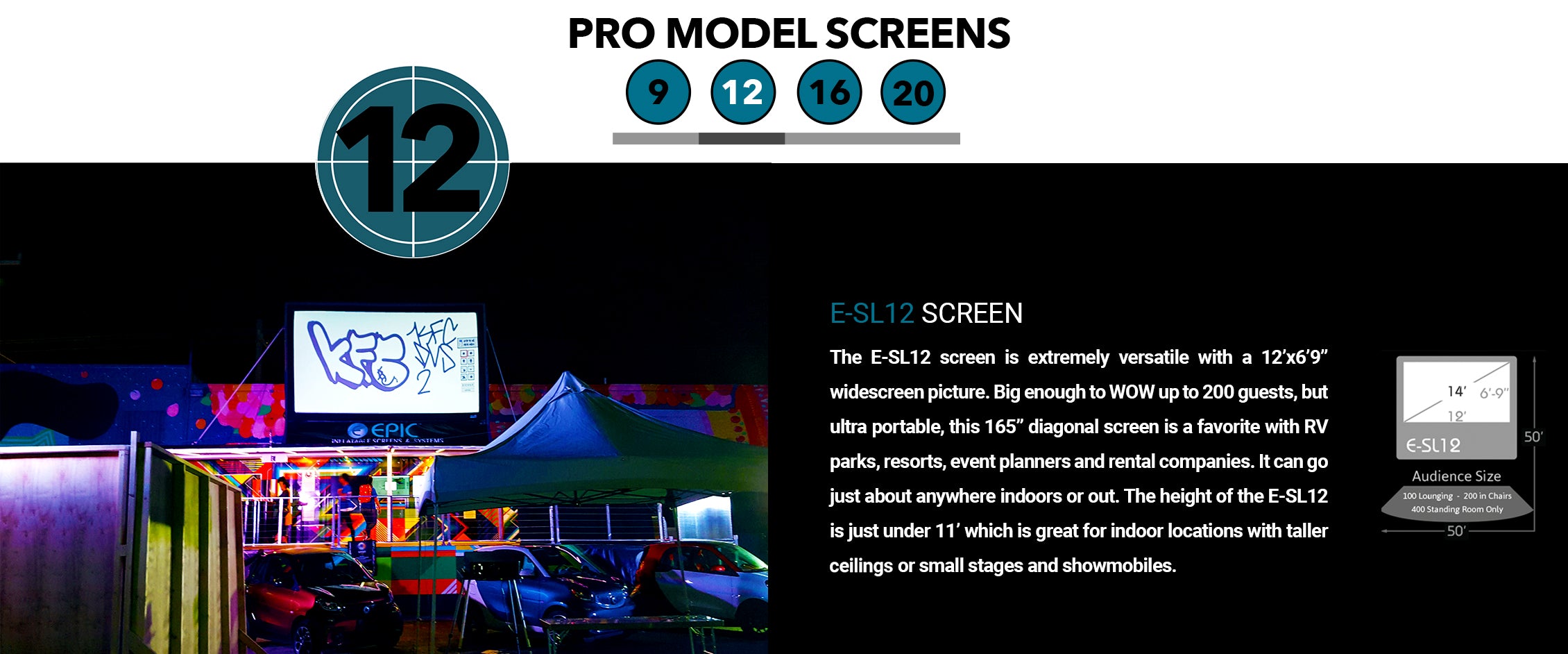 Epic Outdoor Cinema E-SL12 Pro Slimline Silent 165" Diag. Inflatable Screen
