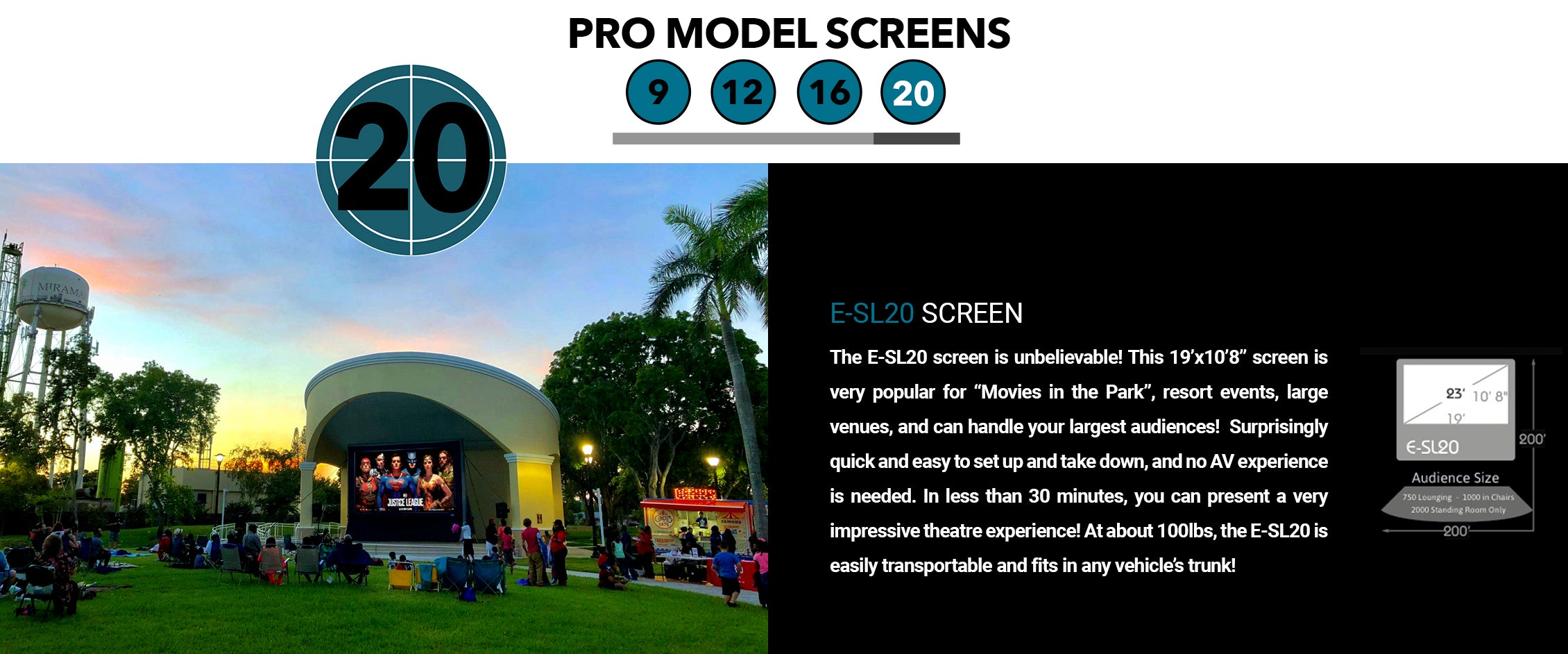 Epic Outdoor Cinema E-SL20 Pro Slimline Silent 261" Diag. Inflatable Screen
