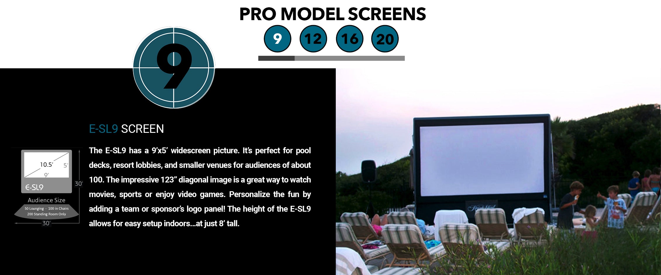 Epic Outdoor Cinema E-SL9 Pro Slimline Silent 123" Diag. Inflatable Screen