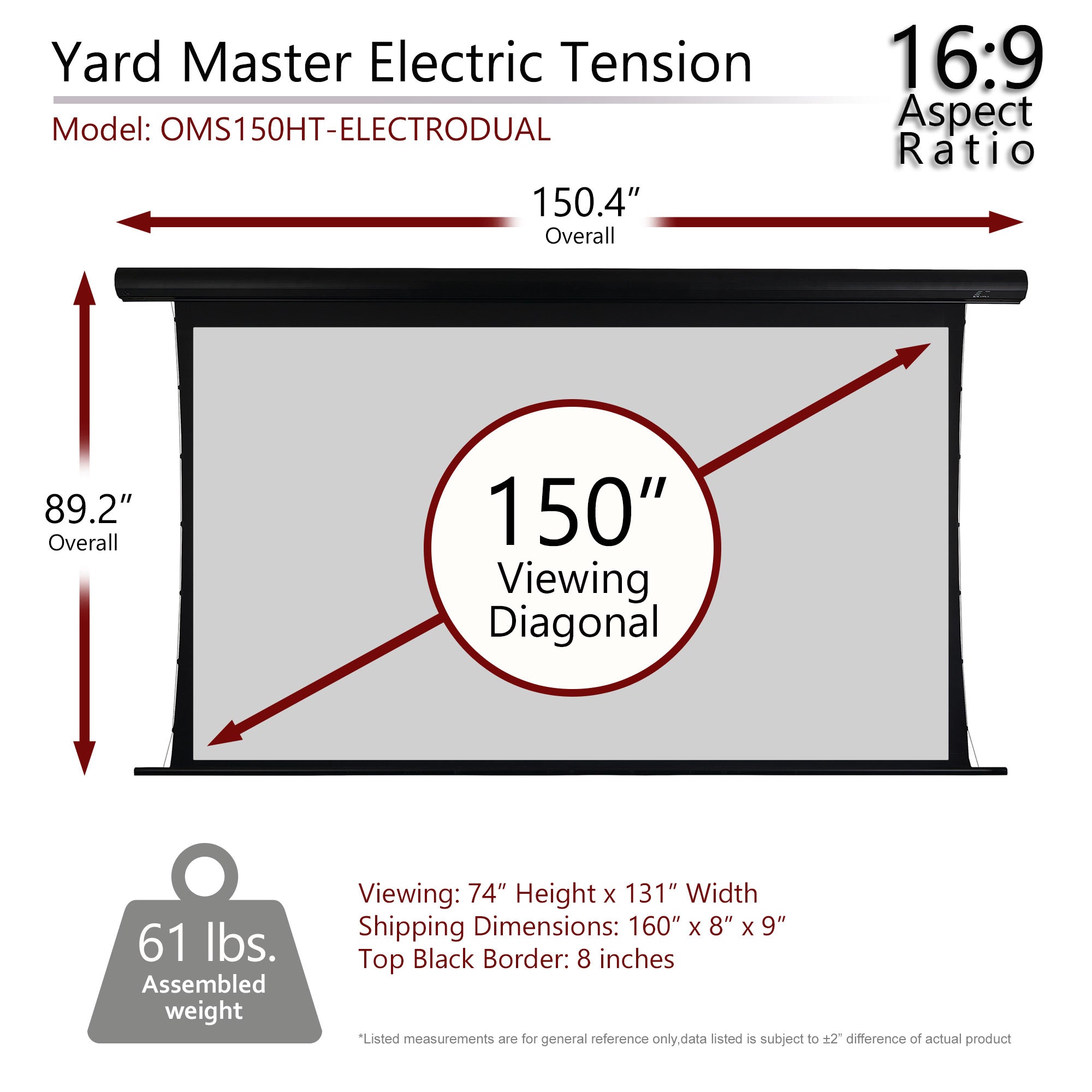 Elite Screens Yard Master Tension 150" Diag. 16:9, Electric Outdoor Tab-Tensioned DUAL Front Rear Projection Screen, OMS150HT-ELECTRODUAL