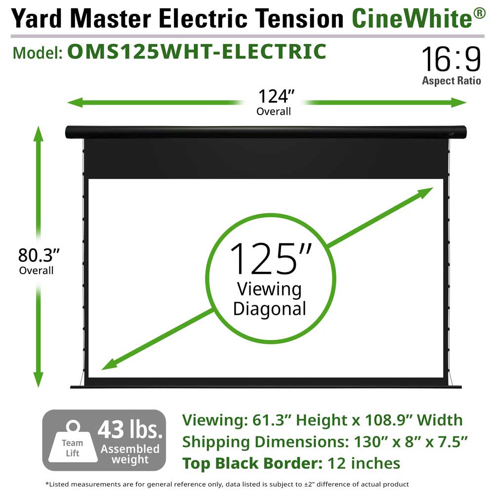 Elite Screens Yard Master Electric Tension CineWhite, 125" Diag. 16:9  Outdoor Electric Motorized Tab-Tensioned Projector Screen