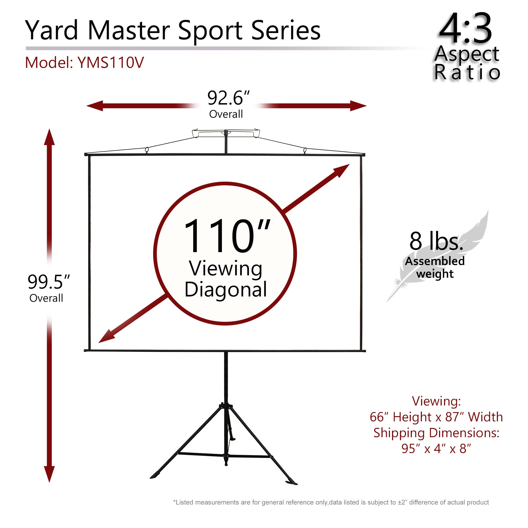Elite Screens Yard Master Sport Tripod 110" Diag. 4:3, 2 in 1 Portable Indoor Outdoor Projector Screen with Carrying Bag, Movie Home Theater 8K 4K Ultra HD 3D Ready, 2-YEAR WARRANTY, YMS110V