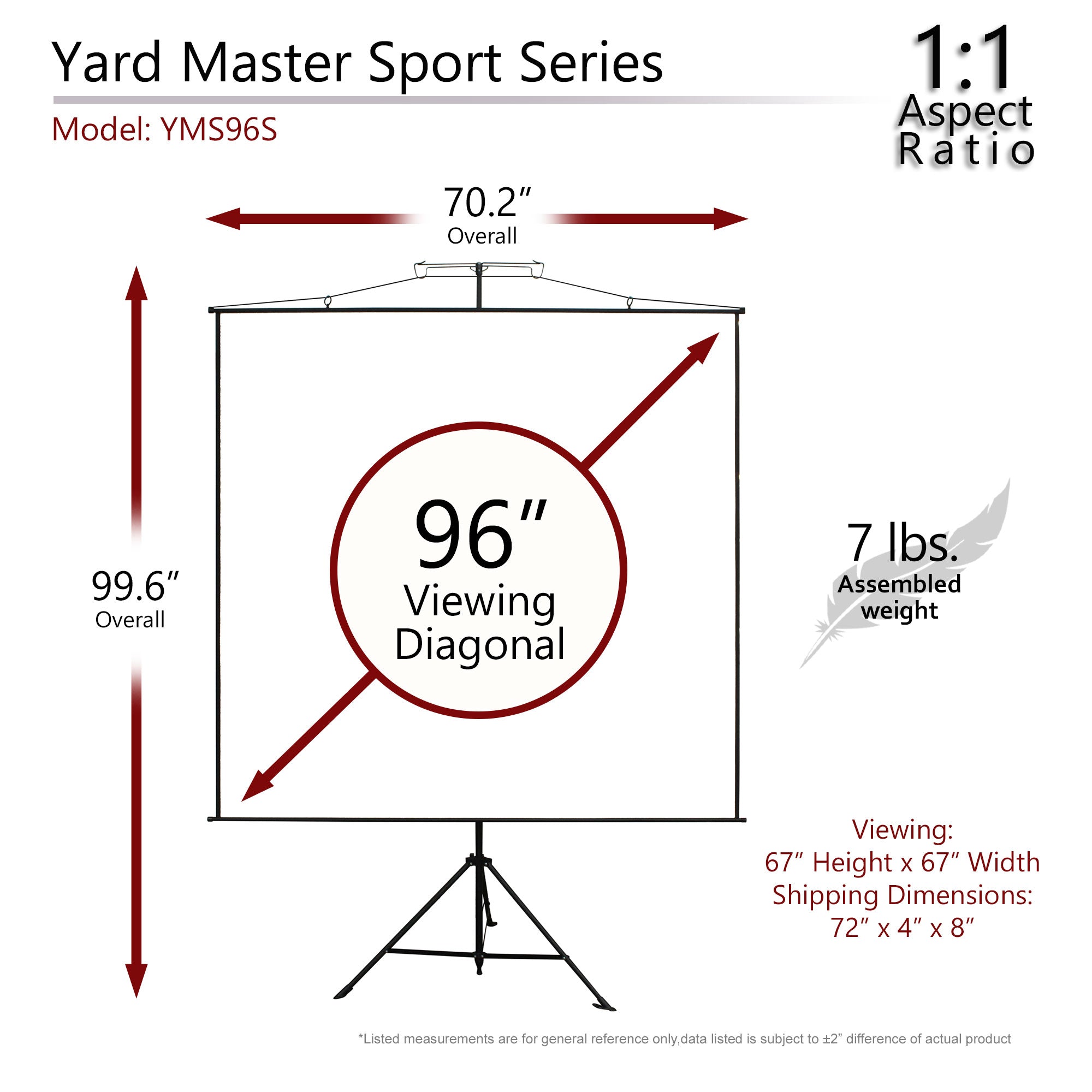 Elite Screens Yard Master Sport Tripod 96" Diag. 1:1, 2 in 1 Portable Indoor Outdoor Projector Screen with Carrying Bag, Movie Home Theater 8K 4K Ultra HD 3D Ready, 2-YEAR WARRANTY, YMS96S