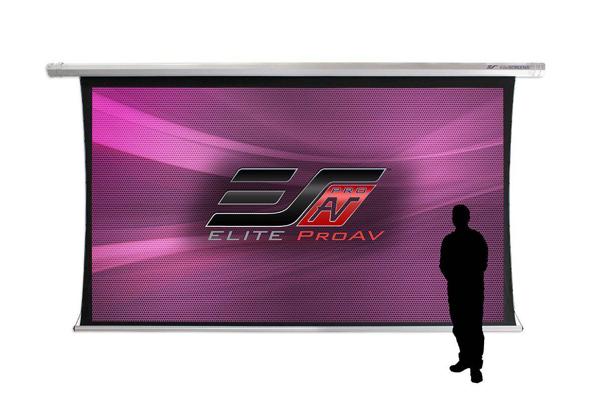 Elite ProAV Saker Tab-Tension Plus Dual, 180" Diag. 16:9, Front/Rear Projection Tab-Tensioned Electric Motorized Drop Down Projector Screen, SKTP180XH-DUAL