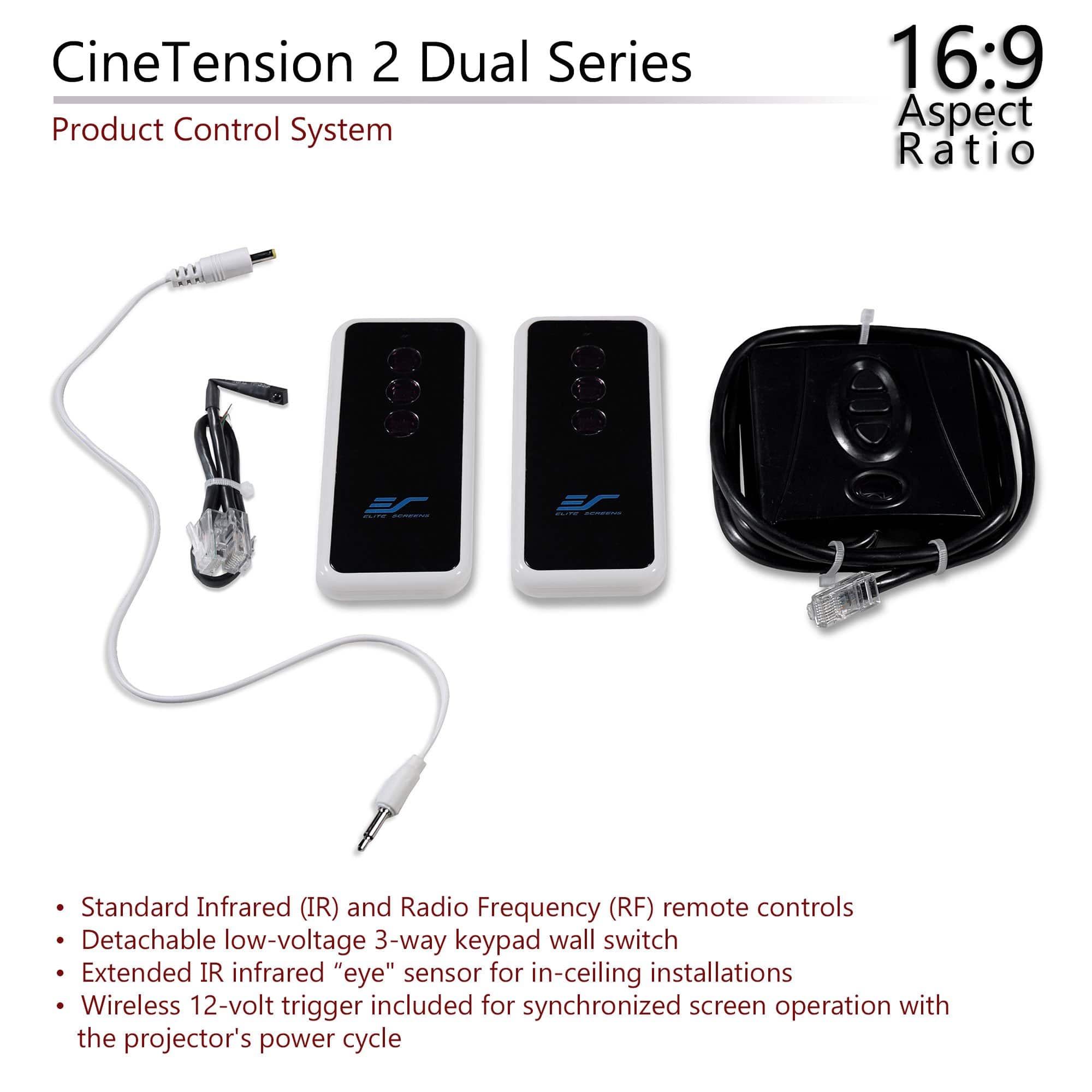 Elite Screens CineTension 2 WraithVeil® Dual 100" Diag. 16:9, 4K/8K, Front/Rear Projection Tab-Tensioned Electric Motorized Drop Down Projector Screen, TE100HR2-DUAL