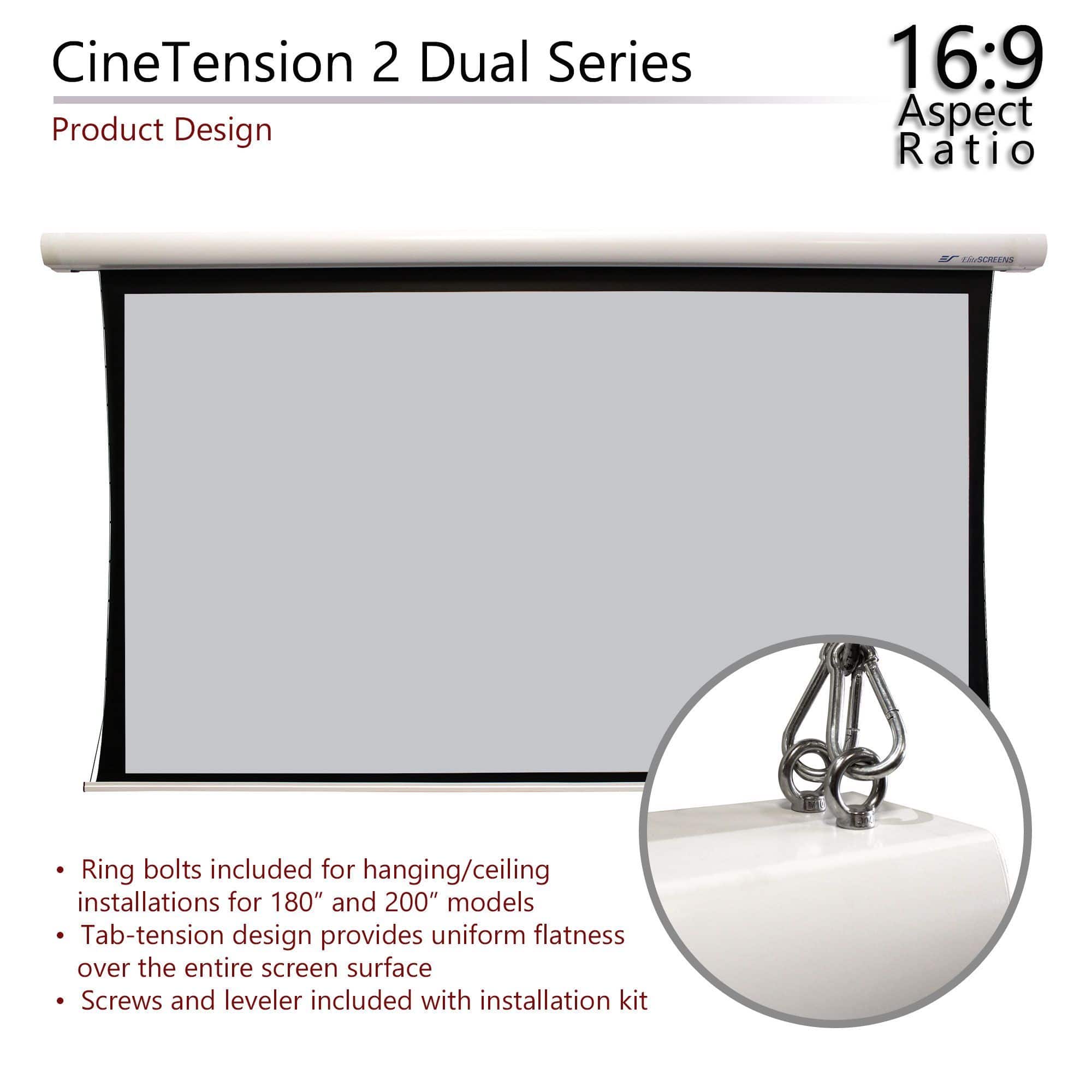 Elite Screens CineTension 2 WraithVeil® Dual 100" Diag. 16:9, 4K/8K, Front/Rear Projection Tab-Tensioned Electric Motorized Drop Down Projector Screen, TE100HR2-DUAL