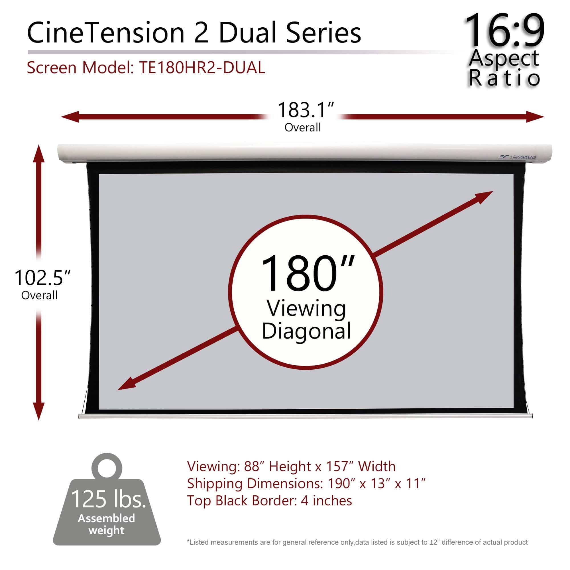 Elite Screens CineTension 2 WraithVeil Dual 180" Diag. 16:9, 4K/8K, Front/Rear Projection Tab-Tensioned Electric Motorized Drop Down Projector Screen, White Case TE180HR2-DUAL