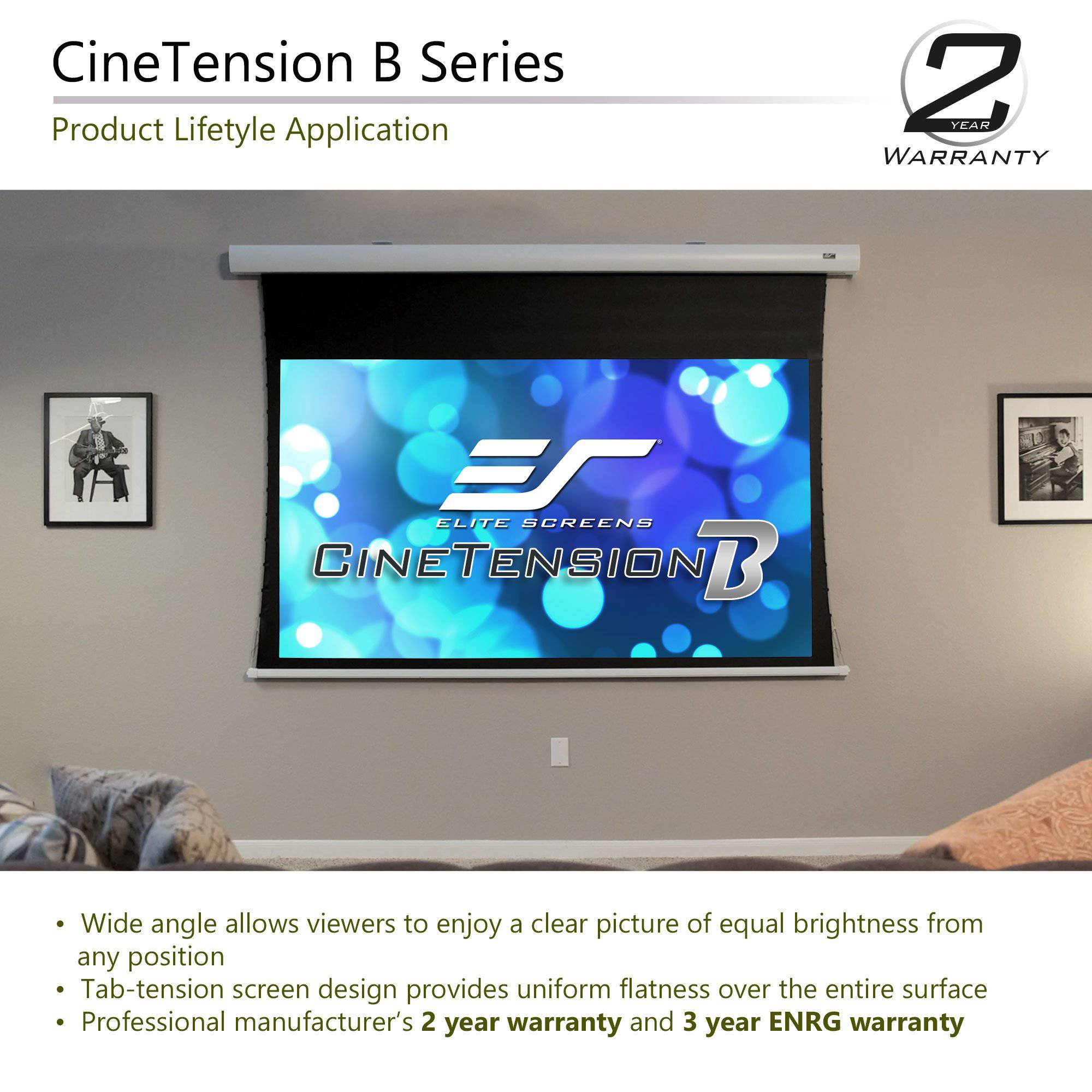 Elite Screens CineTension B 125" Diag. 16:9, Tab-Tensioned Electric Motorized Drop Down Front Projector Screen, TE125HW2B-E24